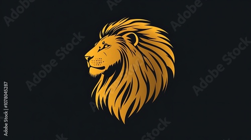 Noble Lion Logo Head in Vibrant Golden Orange Hues Illustration photo