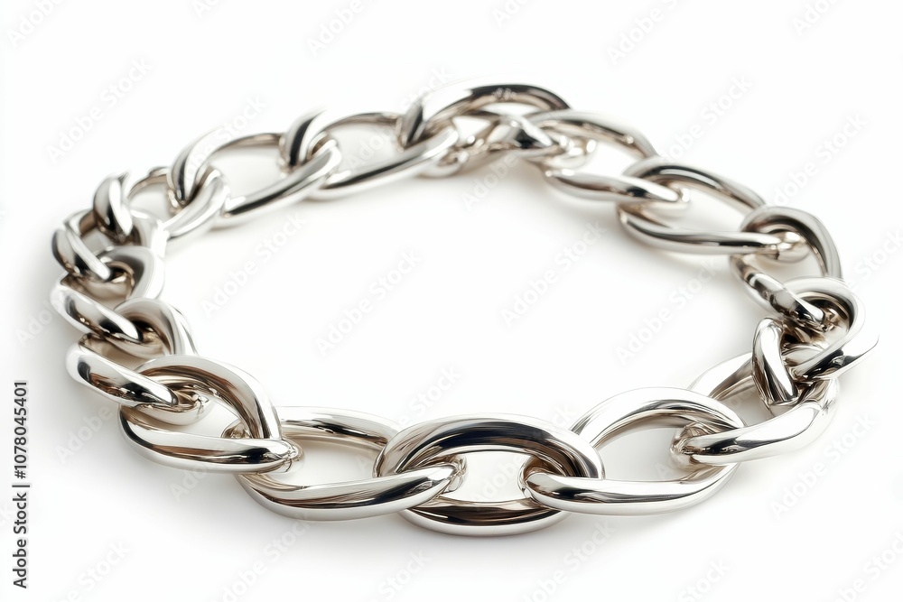 Fototapeta premium Shiny silver chain links on white background.
