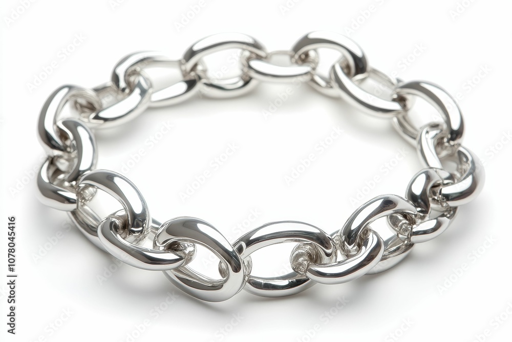 Shiny silver chain bracelet on white background. Shiny silver chain bracelet on white background.
