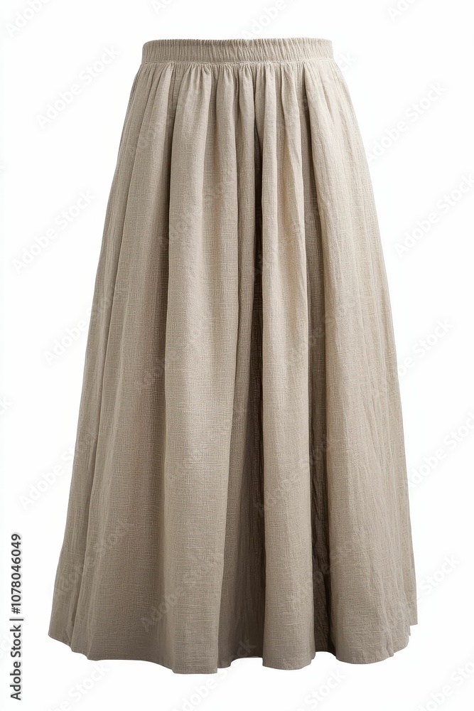 A brown, pleated skirt with a white background. A brown, pleated skirt with a white background.