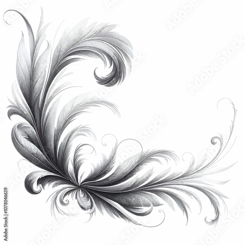 Graceful, feather-like border with soft, sweeping lines and elegant corner patterns. vector