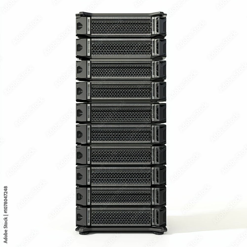 Stack of black server racks on white background. Stack of black server racks on white background.