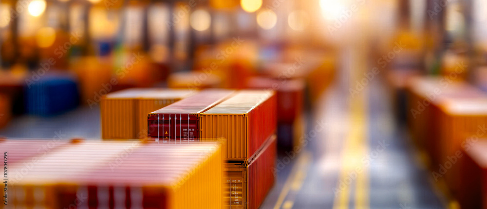 A vibrant warehouse filled with stacked shipping containers, showcasing organized logistics and supply chain operations in a bright, focused atmosphere. A vibrant warehouse filled with stacked shipping containers, showcasing organized logistics and supply chain operations in a bright, focused atmosphere.