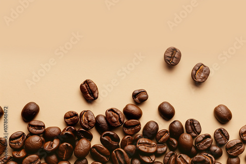 coffee bean on beige background with space for text banner
