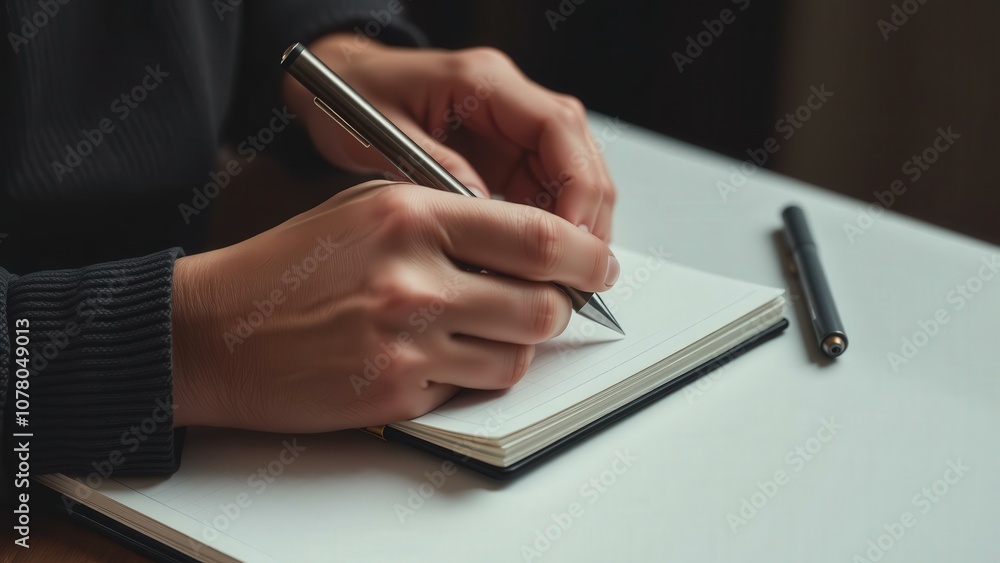 Professional Writing in Progress: Capturing the Essence of Focus and Productivity with a Modern Pen and Notebook