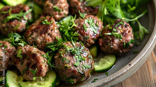 Kofta kebabs strong tastes are expertly countered by a cold cucumber photo