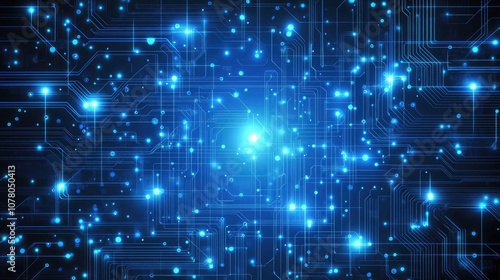 Wallpaper Mural Close-Up of a Blue Circuit Board with Glowing Elements Torontodigital.ca