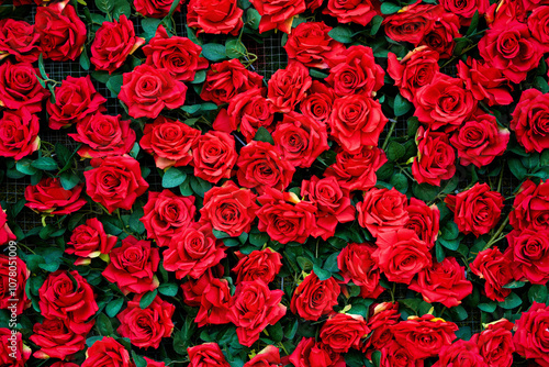 red roses on the wall. Floral pattern. Flowers background