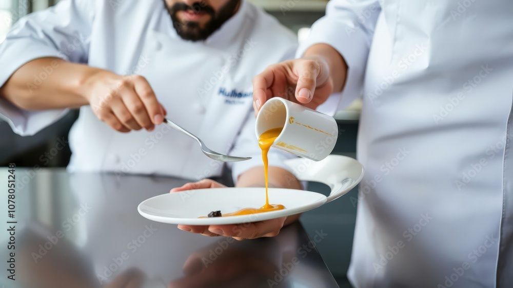 Professional Chefs Creating Culinary Masterpiece with Precision and Passion in Modern Kitchen Professional Chefs Creating Culinary Masterpiece with Precision and Passion in Modern Kitchen
