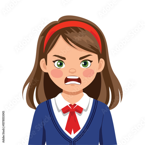 Portrait of angry girl wearing school uniform