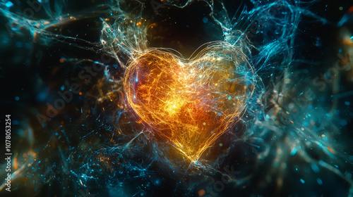 crystalline heart pulsing with iridescent light, radiating energy and warmth, surrounded by vibrant colors and dynamic patterns