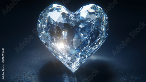 single crystalline heart, perfectly formed, radiating brilliance and light. This stunning diamond heart captures essence of love and beauty in its intricate facets