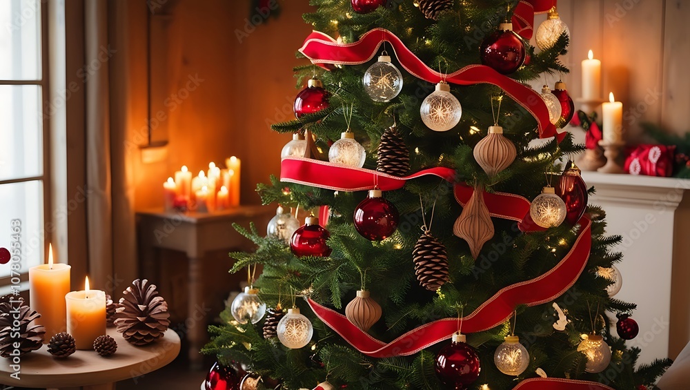 Fototapeta premium Capture the essence of a magical Christmas with this high-resolution image of a beautifully decorated Christmas