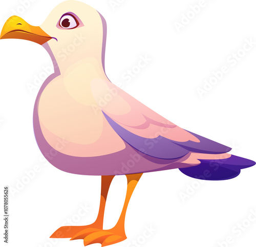 Cartoon pirate seagull character for Caribbean adventure game, vector bird. Cartoon funny seagull from pirate corsair ship or seaman boat for kids illustration or boatswain and skipper bird character