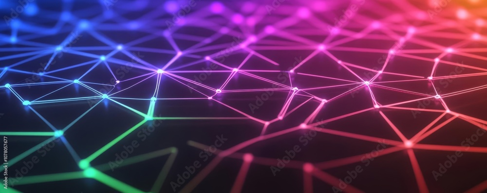 Fototapeta premium Diverse network visualization, neon lines, holographic nodes, futuristic data grid