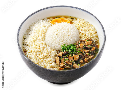 Takikomi Gohan A dish of takikomi gohan with rice and various ingredients cooked together photo