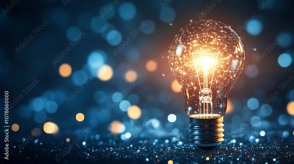 Glowing Light Bulb with Sparkling Background Glowing Light Bulb with Sparkling Background