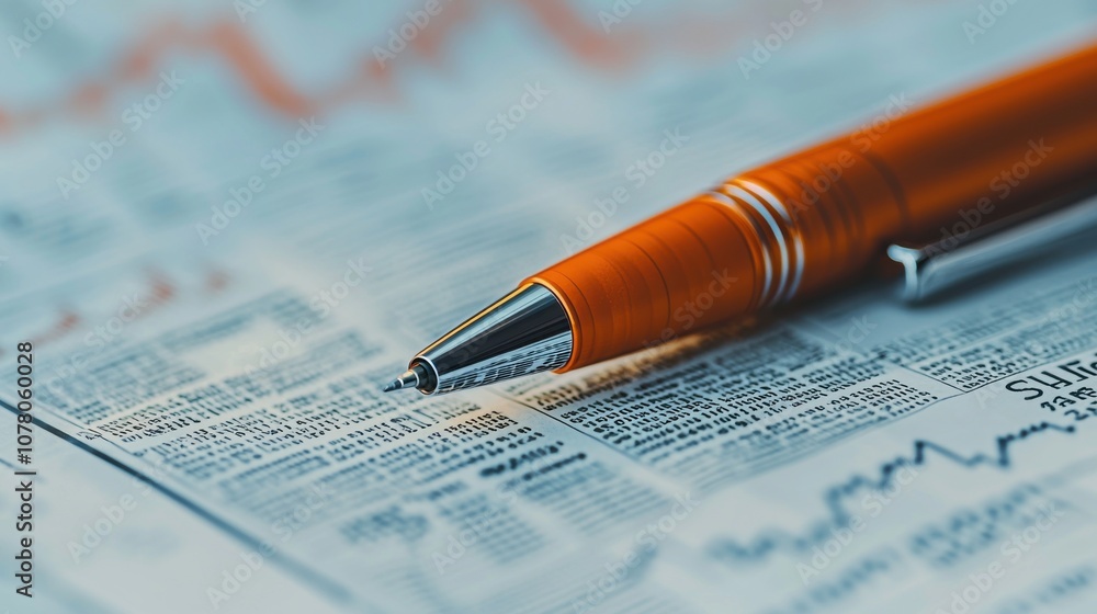 A pen rests on a financial newspaper with graphs, indicating analysis and decision-making. A pen rests on a financial newspaper with graphs, indicating analysis and decision-making.