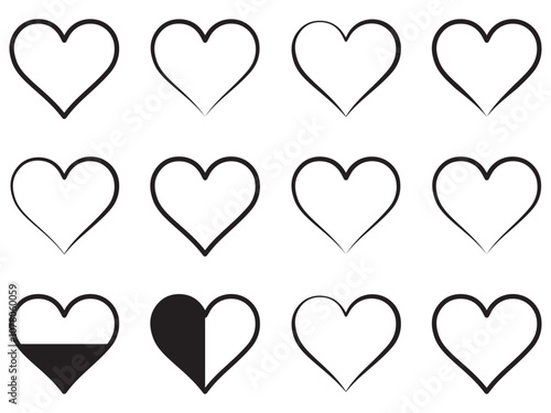 Doodle hearts sketch set. Various different hand drawn heart icon love collection isolated on white background. Red heart symbol for Valentines Day.