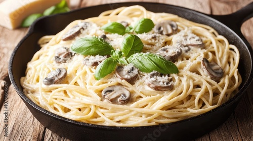 Delicious Creamy Pasta with Mushrooms and Basil