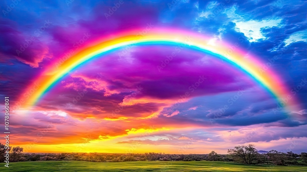 Vibrant rainbow and cloudy sky create a stunning colored sky horizon, offering a bright visual experience. The colorful display in the sky brings a sense of wonder and tranquility. Vibrant rainbow and cloudy sky create a stunning colored sky horizon, offering a bright visual experience. The colorful display in the sky brings a sense of wonder and tranquility.