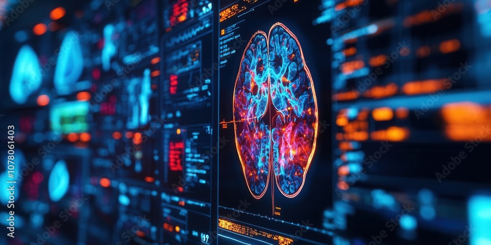 An intricate representation of brain activity displayed through advanced technology and digital screens, showcasing neural connections. An intricate representation of brain activity displayed through advanced technology and digital screens, showcasing neural connections.