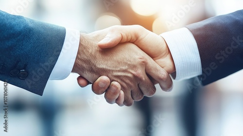 Friendly PR representative shaking hands with client, sealing a new partnership