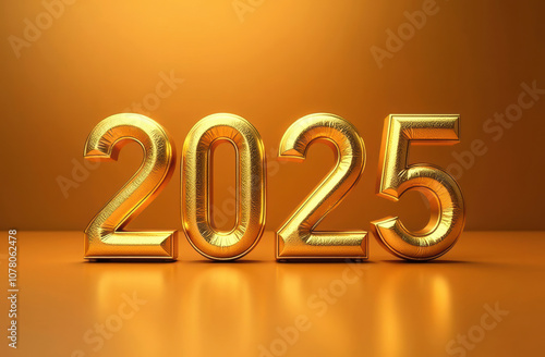 Gold 2025 numbers on orange background reflecting futuristic celebration and elegance photo