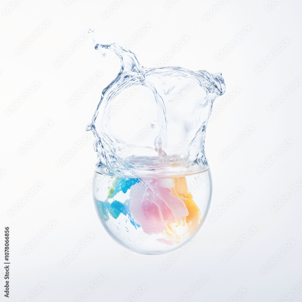 A splash of colorful paint creating ripples in water, captured in a glass sphere, illustrating the beauty of movement and color for art. A splash of colorful paint creating ripples in water, captured in a glass sphere, illustrating the beauty of movement and color for art.