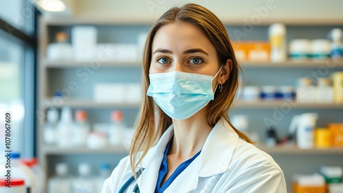 Professional Healthcare Worker in Lab Coat and Mask, Perfect for Medical and Scientific Themes, Ideal for Promoting Safety and Hygiene