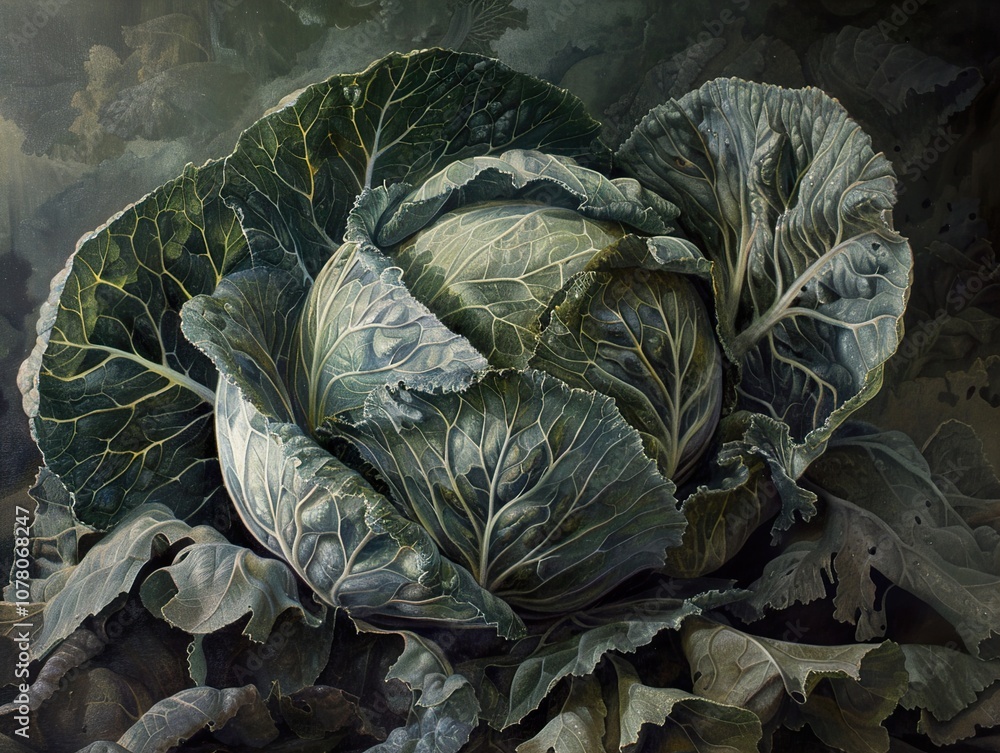 Obraz premium Green Cabbage Still Life: Close-Up Photography of Fresh Produce