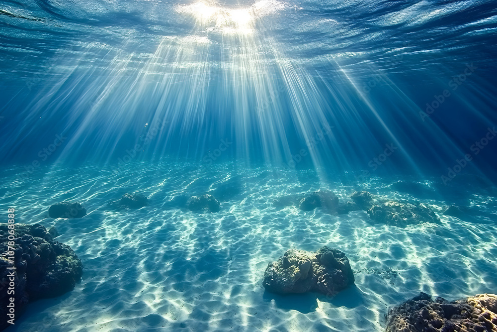 Fototapeta premium 神秘的な水中の洞窟に差し込む光