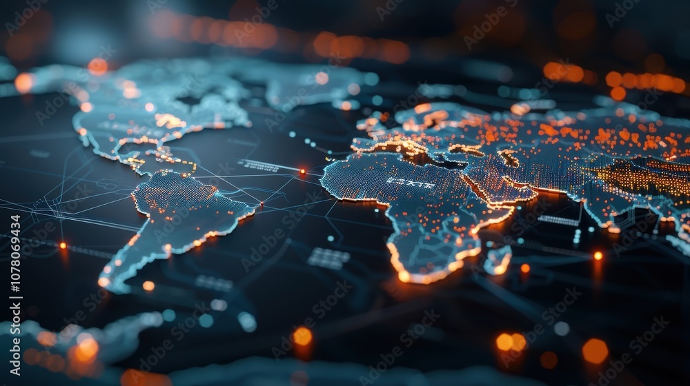 A pixel art world map depicting Western Europe as a hub of cyber technology. A pixel art world map depicting Western Europe as a hub of cyber technology.