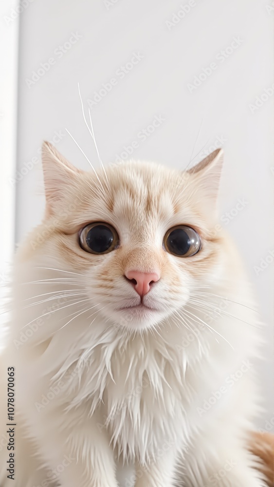 Generative AI, Close-up of a kitten with fluffy coat and expressive eyes against pastel background Generative AI, Close-up of a kitten with fluffy coat and expressive eyes against pastel background