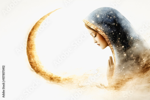 Our lady of guadalupe devotional art with crescent moon and starry veil. Our Lady of Guadalupe Day in Mexico