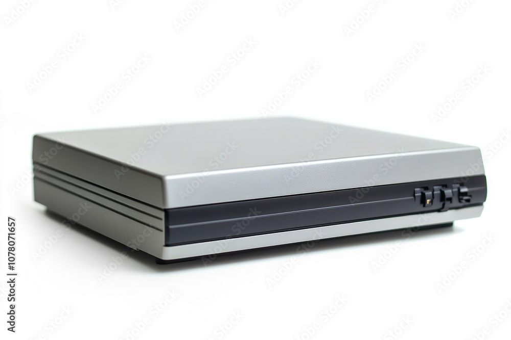 Sleek silver external hard drive isolated on white Sleek silver external hard drive isolated on white