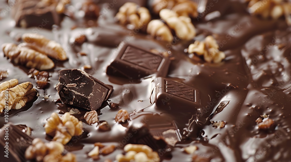 Melting chocolate chip with walnuts nuts and frozen chunks Melting chocolate chip with walnuts nuts and frozen chunks
