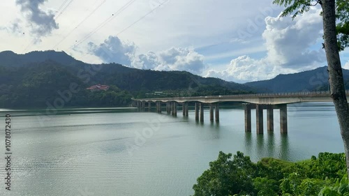 Landscape View of Road Bridge Overpass Tasik Banding at Royal Belum State Park in Gerik, Perak, Malaysia. Travel Malaysia photo