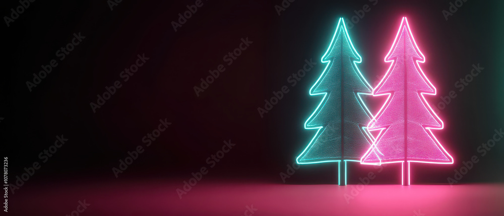 Neon Christmas trees in vibrant colors create festive atmosphere, perfect for holiday celebrations and digital decorations Neon Christmas trees in vibrant colors create festive atmosphere, perfect for holiday celebrations and digital decorations