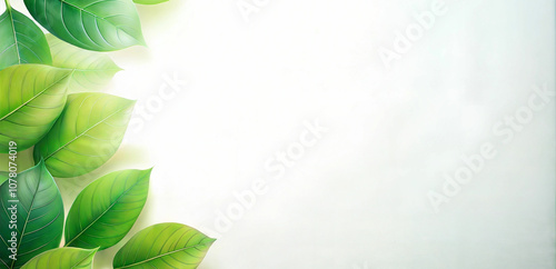 Clean green leaves symbolizing life and rebirth on a pale white background with copy space