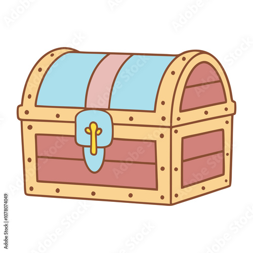 treasure chest illustration with pastel colors and simple lines