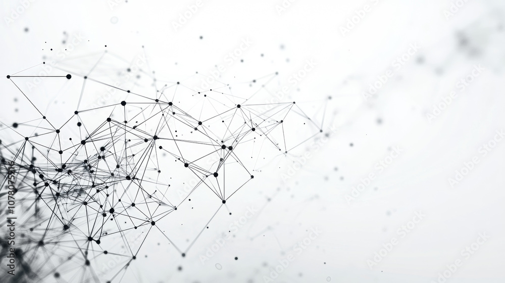 Abstract black digital network background with dynamic particles, geometric lines, and polygonal structures on a white backdrop, ideal for futuristic and tech-themed visuals Abstract black digital network background with dynamic particles, geometric lines, and polygonal structures on a white backdrop, ideal for futuristic and tech-themed visuals