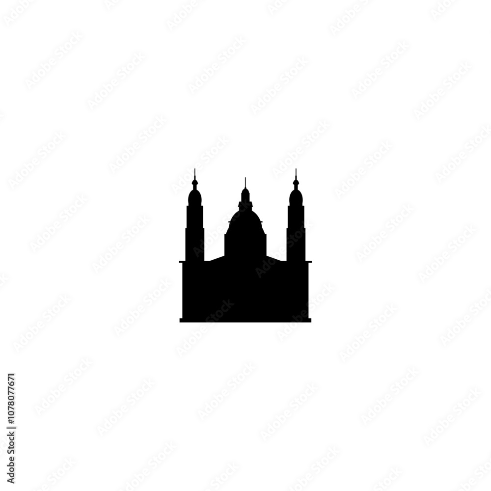 Cathedral vector icon. Isolated small and minimalistic european church pictogram, logo, black and white contour