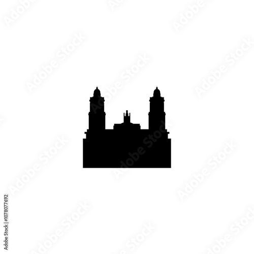 Cathedral vector icon. Isolated small and minimalistic european church pictogram, logo, black and white contour