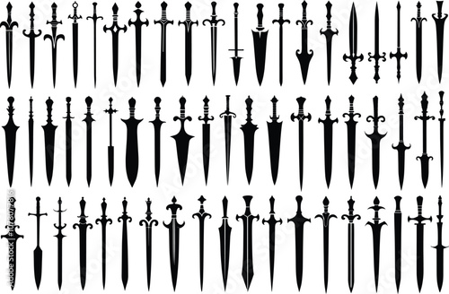 Sword silhouette vectors. Silhouettes of swords vector illustrations.