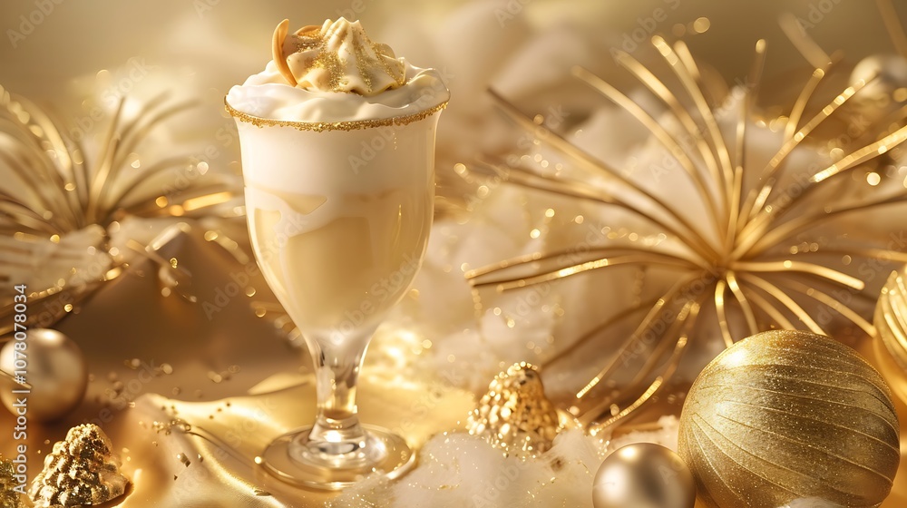 Fototapeta premium Modern glass colada surrounded by gold decorations