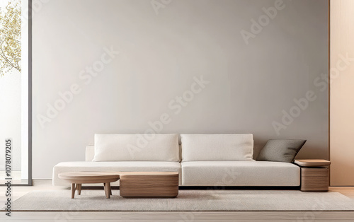 Wallpaper Mural Modern living room with a minimalist couch and wooden furniture in a well-lit space Torontodigital.ca