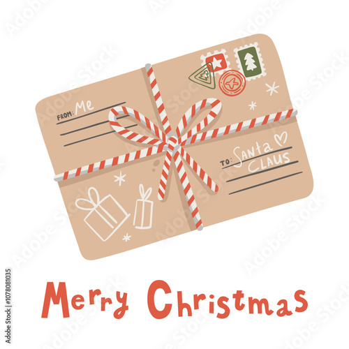11.07.2024_2 [преобразованный]Letter to Santa Claus. Merry Christmas. Vector illustration in flat style. Cute craft envelope. Template for Christmas greeting card
