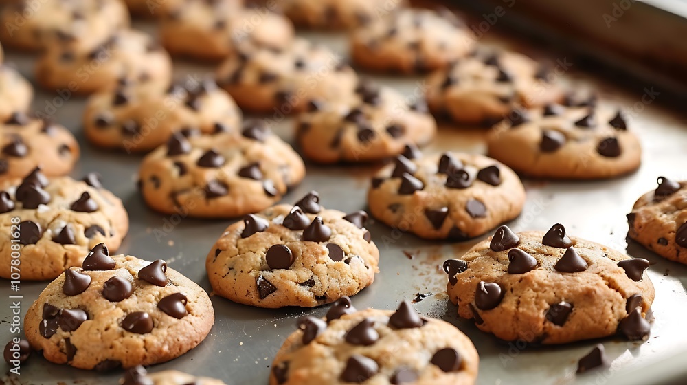 Multiple chocolate chip treats on the baking sheet Multiple chocolate chip treats on the baking sheet
