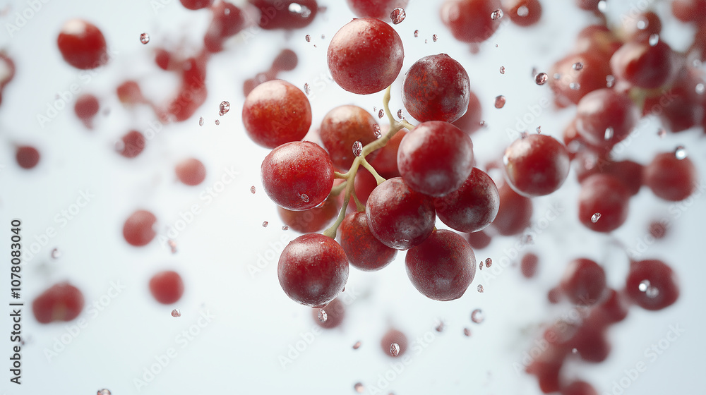 Falling red grapes isolated on a white background Falling red grapes isolated on a white background